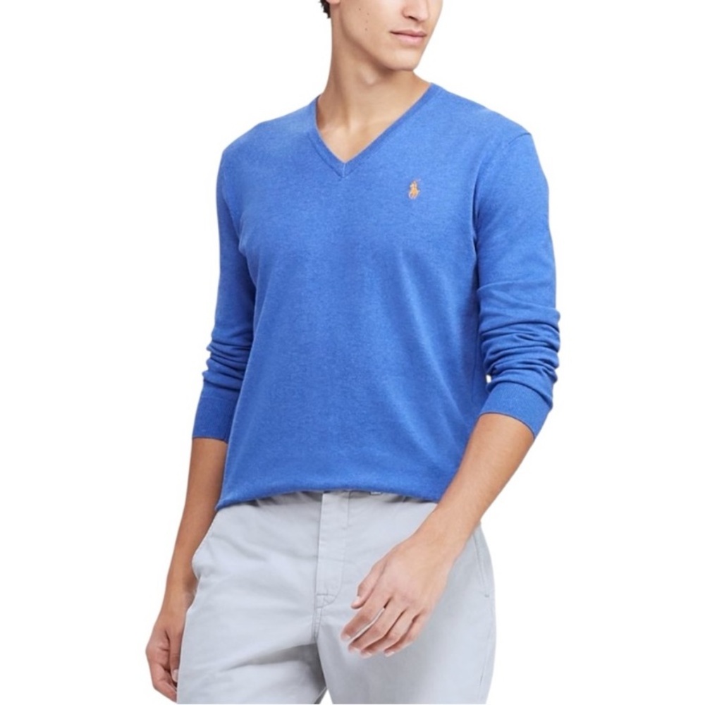 Polo by Ralph Lauren 100% Pima Cotton Blue V-Neck Sweater | L
